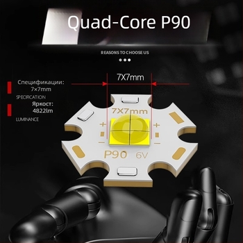 P90 ултраярен LED фенер с дълъг обсег, презареждаем, за къмпинг и дейности на открито, 30W