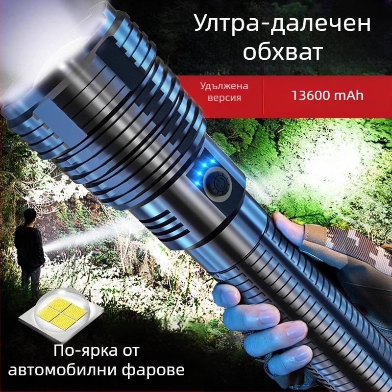 P90 ултраярен LED фенер с дълъг обсег, презареждаем, за къмпинг и дейности на открито, 30W