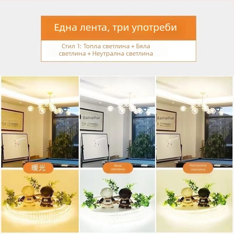 220V LED лента за външно осветление, водоустойчива, трицветно димер и промяна на цвета, таванно атмосферно осветление