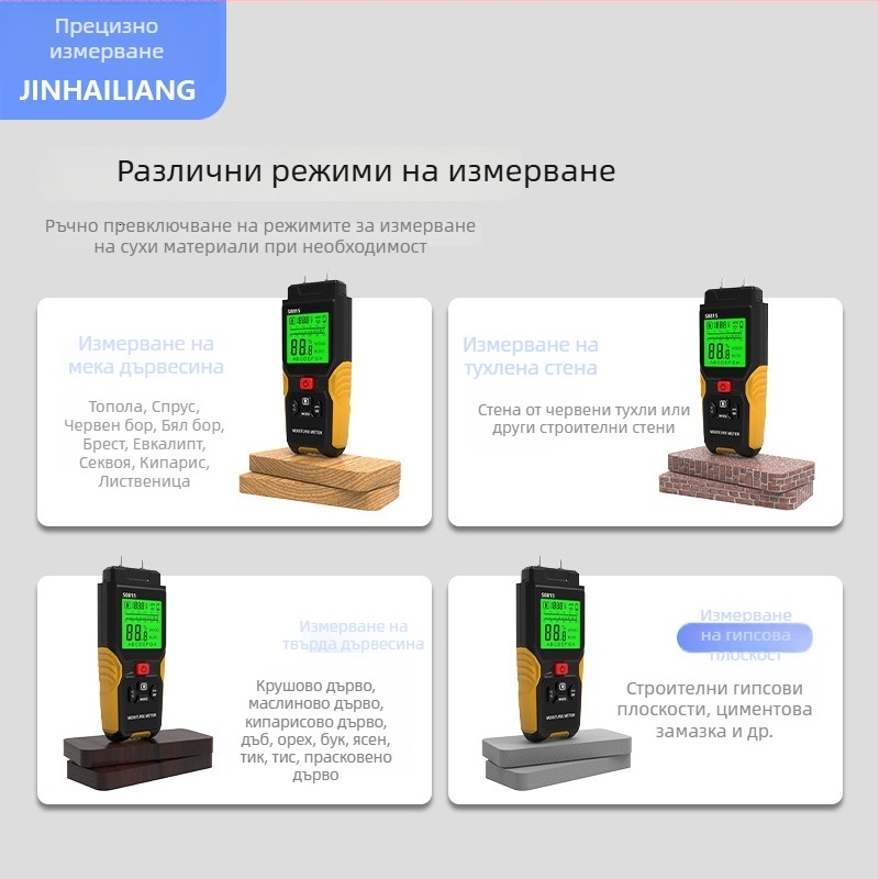 Дигитален влагомер за дърво с висока прецизност, измерване на влагата в строителни материали, тестер за влага в зидове и бетон