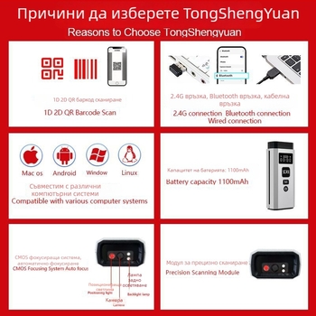 Безжичен ръчен скенер за баркод и QR код със Bluetooth