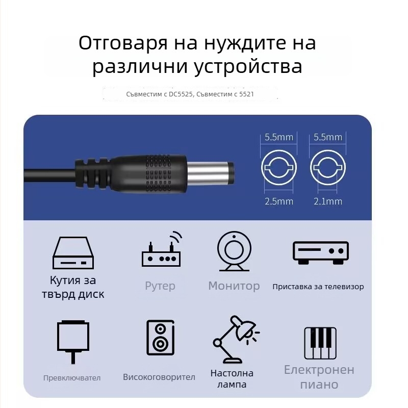 Захранващ адаптер за видеонаблюдателна кутия с множество изходи: 3V2A, 5V2A, 6V2A, 7.5V2A, 9V2A, 10V2A, 12V2A