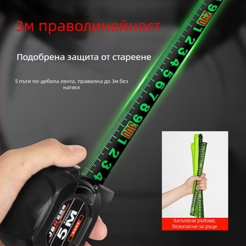 Флуоресцентен стоманен рулетка с гумирано покритие, високо прецизно лазерно маркиране, черно-златна кутия, 5 м, издръжлив измервателен инструмент за височина