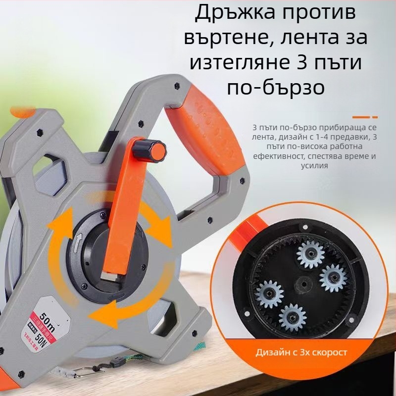 Водоустойчива рулетка с нейлоново покритие и метална лента, 50 м, инженерна измервателна лента за строителни обекти, устойчива на ръжда