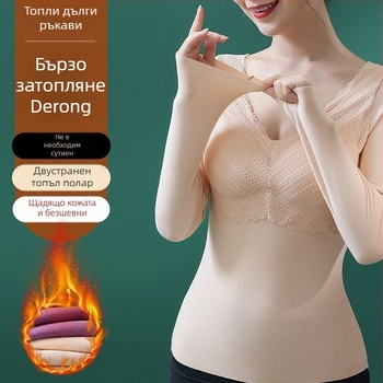 Дамска термална блуза с подплънка за бюст, антистатична, износоустойчива, за студено време, дълъг ръкав, размер плюс