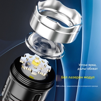 YEBU преносим LED фенер с бял лазерен лъч, силен светлинен лъч и дълъг обсег, презареждаем, подходящ за къмпинг и туризъм.