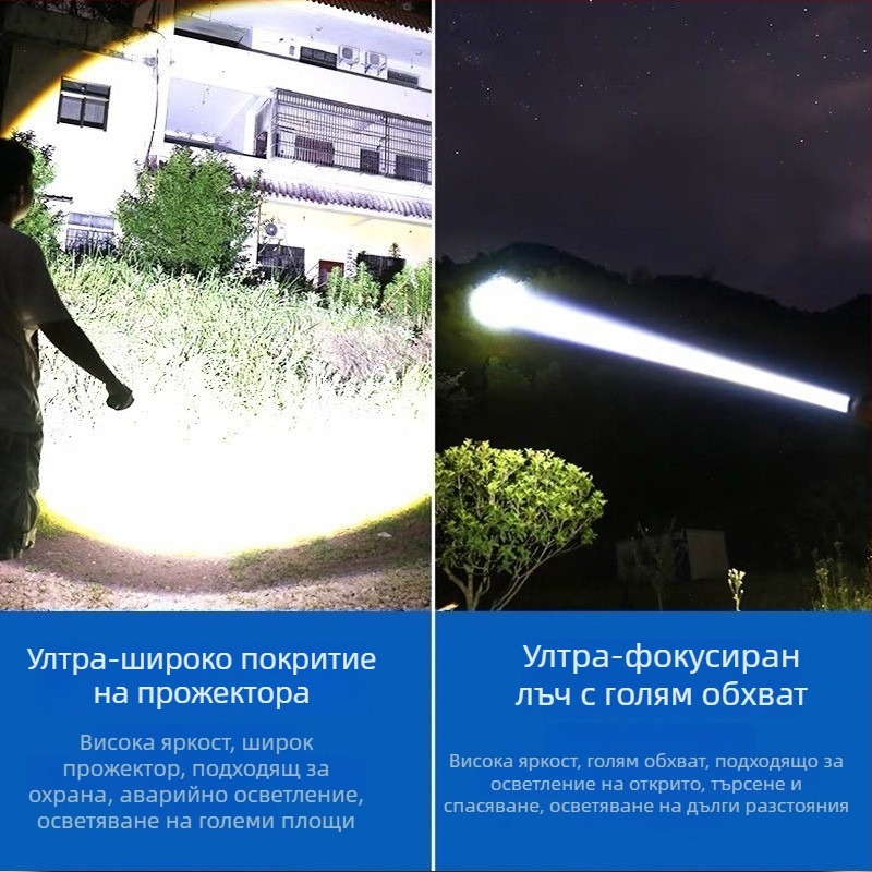 YEBU преносим LED фенер с бял лазерен лъч, силен светлинен лъч и дълъг обсег, презареждаем, подходящ за къмпинг и туризъм.