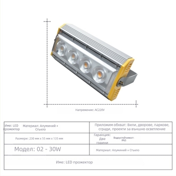 LED прожектор 36W за открито, тесен лъч, миене на стени, алуминиев корпус, IP65