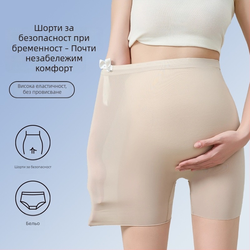 Бременни безопасни шорти с невидим панел, ледена коприна, дължина 3/4, плътно прилягане, смес найлон-спандекс