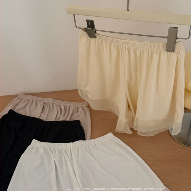 Дамски Ice Silk безопасни шорти, летни тънки, подходящи за носене като външно облекло, дантелен кант, Slip Shorts