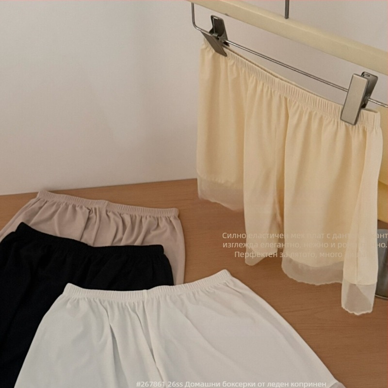 Дамски Ice Silk безопасни шорти, летни тънки, подходящи за носене като външно облекло, дантелен кант, Slip Shorts