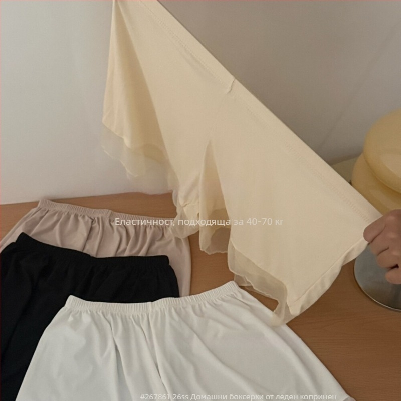 Дамски Ice Silk безопасни шорти, летни тънки, подходящи за носене като външно облекло, дантелен кант, Slip Shorts