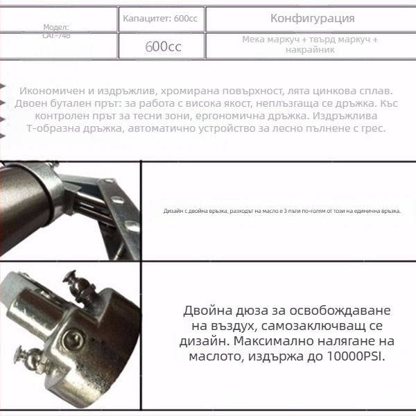 HCAT ръчна грес помпа 500cc, двупомпена пръчкова, високо налягане, механично смазване