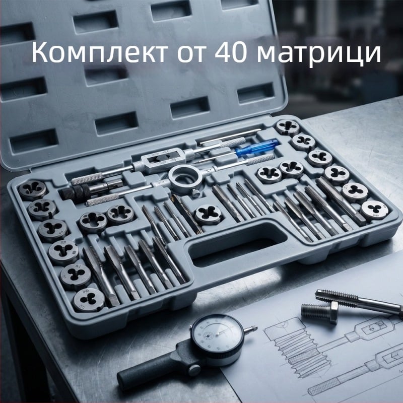 40-частен комплект Tap and Die, метрични ръчни инструменти за резба, въглеродна стомана за ремонт на резби