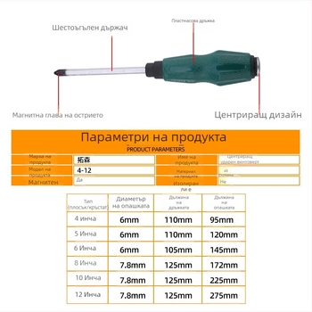 TUOSEN многофункционална отвертка с кръстова и плоска глава, изработена от 45# стомана, PVC дръжка