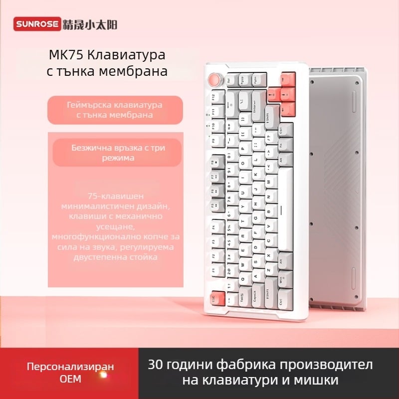 MK75 75 клавишна RGB подсветена безжична клавиатура, USB интерфейс, свързване с до 3 устройства