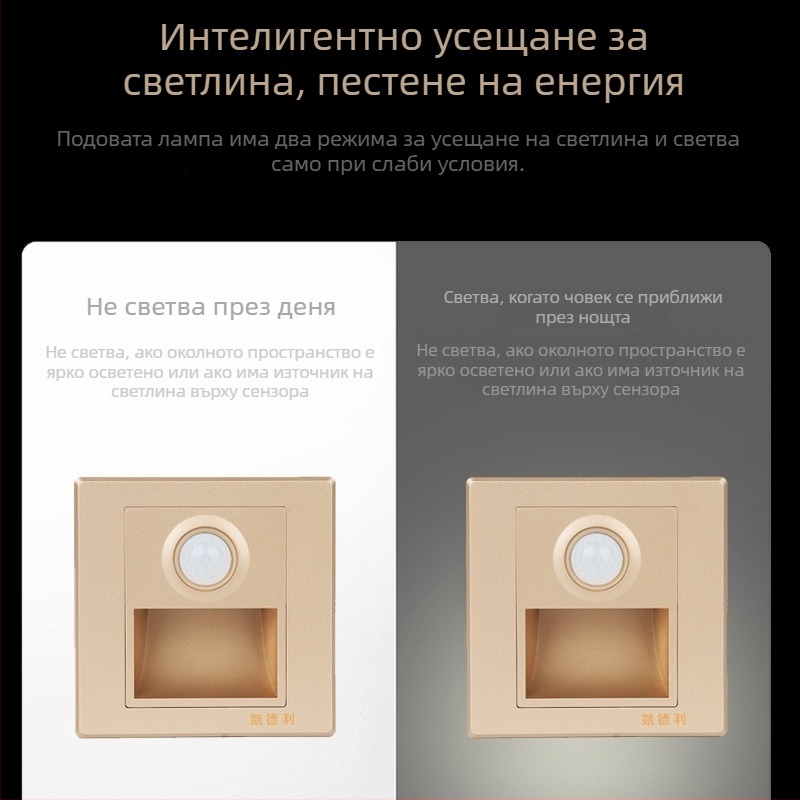 Вградена LED светлина за стъпала с датчик за движение и светлосензор