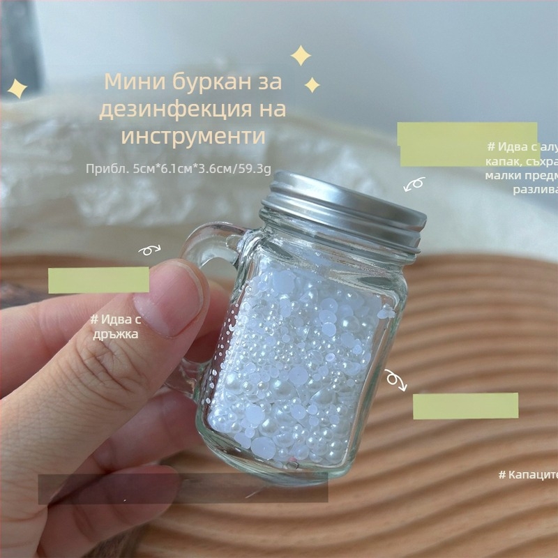 Мини стъклена чашка за почистване на четки за нокти с глава за полиране, метален дезинфекционен компонент с капак, кутия за съхранение на бижута, чашка за смесване на цветове, инструмент за маникюр