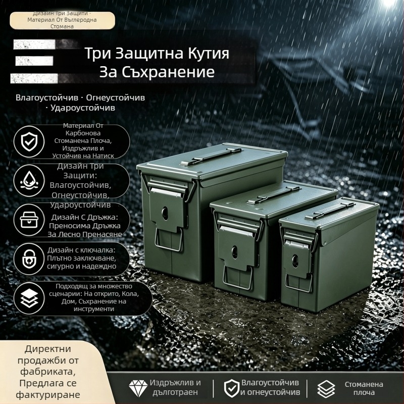 Метална кутия за инструменти за автомобил с три защитни функции, запечатана и огнеупорна кутия за съхранение на литиеви батерии, преносим инструментален кейс