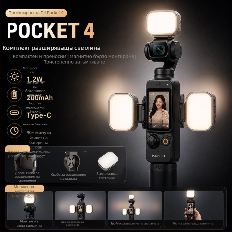 Магнитно бързосменяемо попълващо осветление за DJI Pocket 3/4 с аксесоар за красота