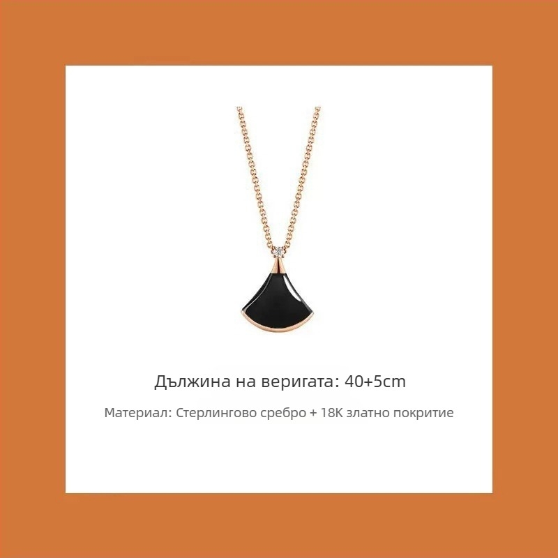 Женска фен-образна огърлица, VGold покритие, камъни, бяла майчина перла и червен ахат, клавикуларна верижка, дължина 41–50 cm