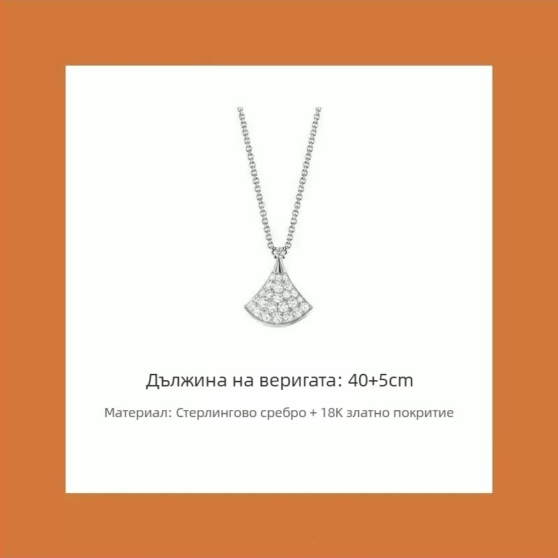 Женска фен-образна огърлица, VGold покритие, камъни, бяла майчина перла и червен ахат, клавикуларна верижка, дължина 41–50 cm
