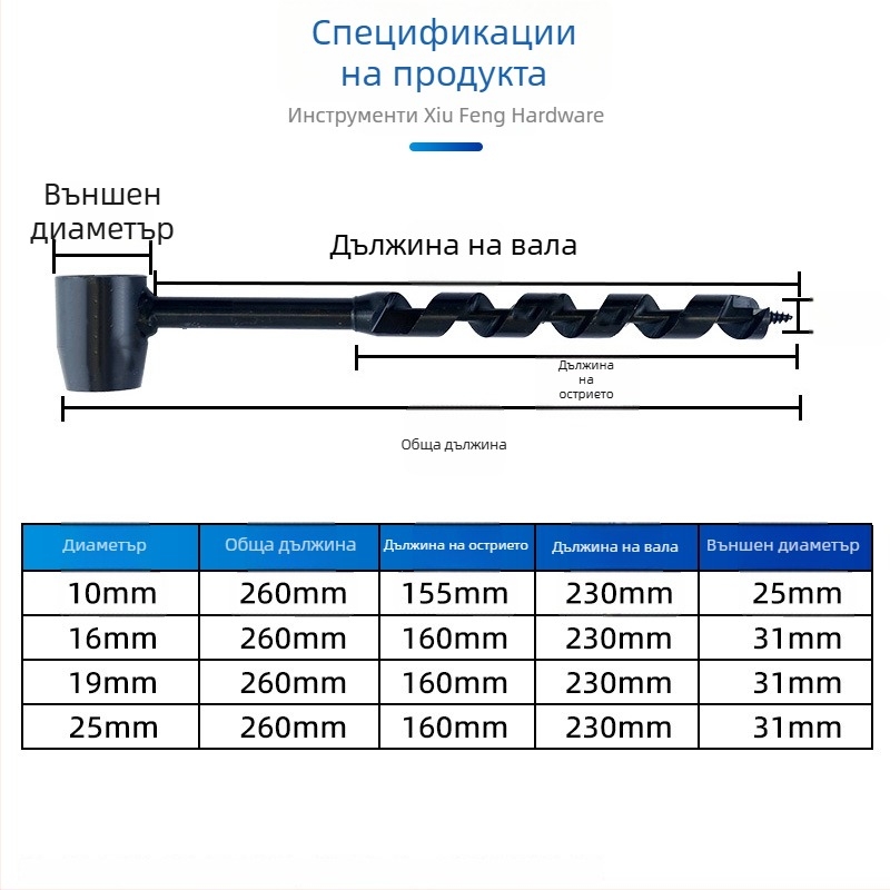 Ръчно дървообработващо свредло за работа на открито, ръчно завъртано винтово свредло за оцеляване в полеви условия, многофункционално за кръгли отвори в мокро дърво