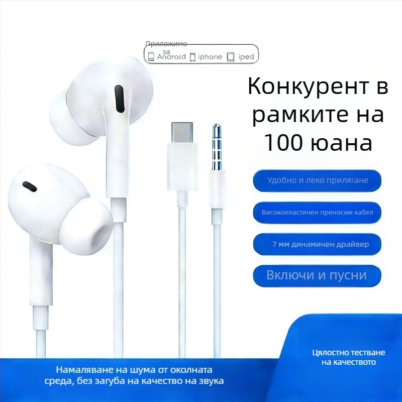 Кабелни ушни слушалки с Type-C цифров чип и микрофон за Huawei/Honor X5 – караоке запис