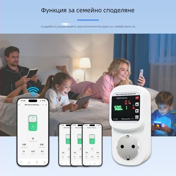 WiFi мултифункционален смарт контакт с дисплей за измерване на енергия, гласово управление и защита срещу пренапрежение и ниско напрежение