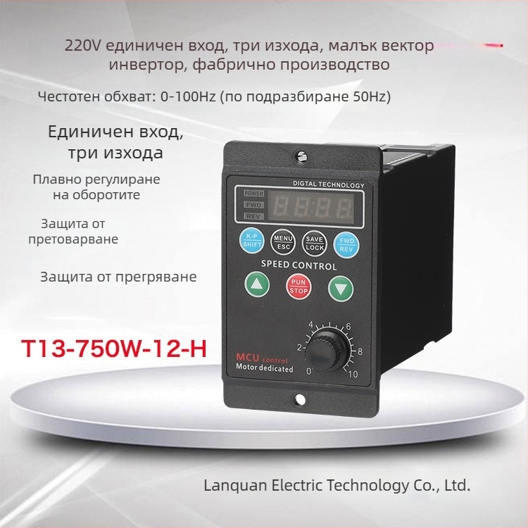 AC220 Компактен трифазен мотор с векторен честотен преобразувател и прецизно управление на скоростта, модел T13-750W-12-H