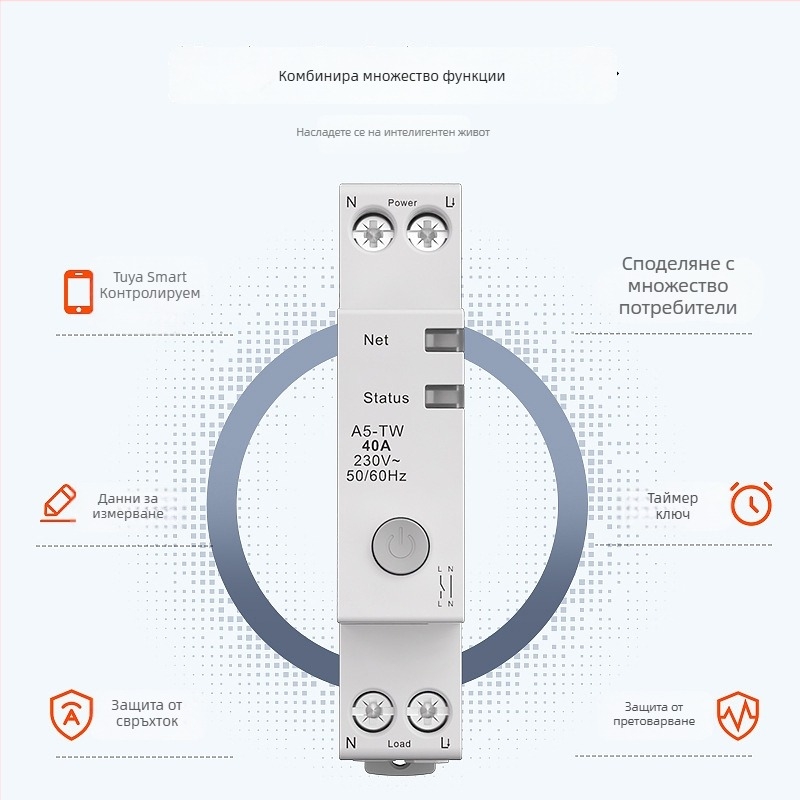 WiFi интелигентен превключвател и прекъсвач със измерване на консумацията, таймер и електромер, дистанционно управление чрез мобилен телефон