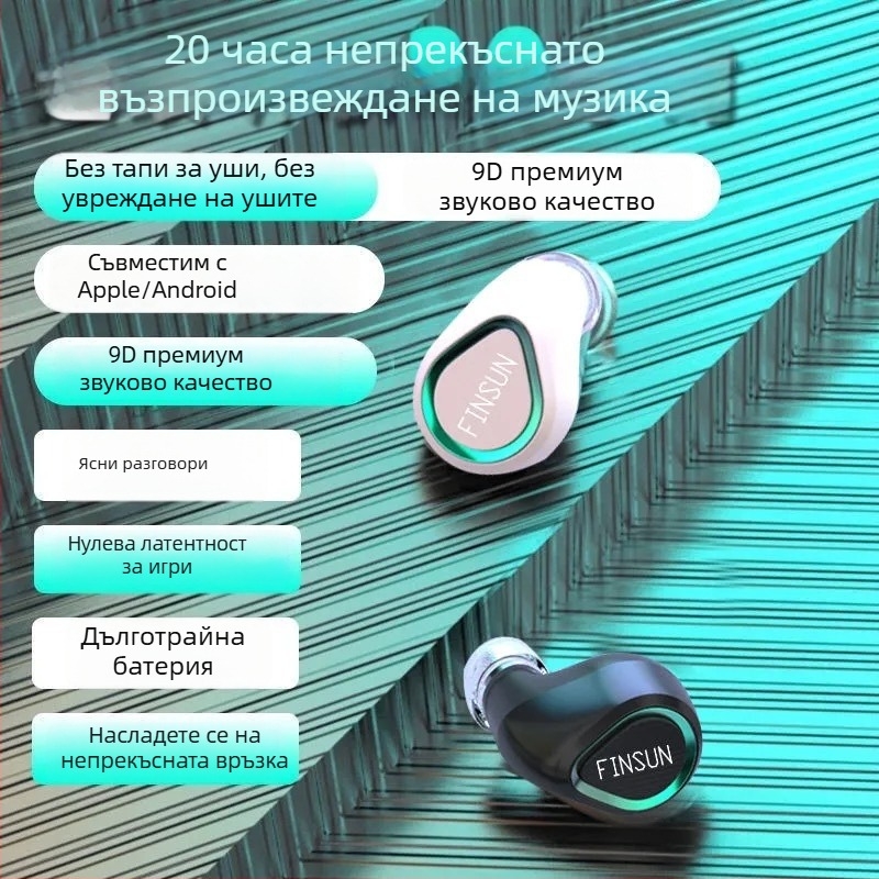 VanSeini Bluetooth мини спортна слушалка, безжична, моно за едно ухо, дълъг живот на батерията