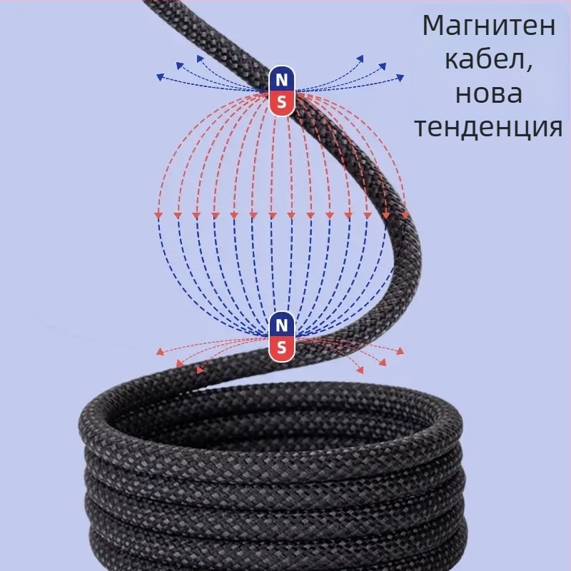 66W бързозареждащ магнитен плетен кабел за данни със съхранение, подходящ за смартфони и таблети