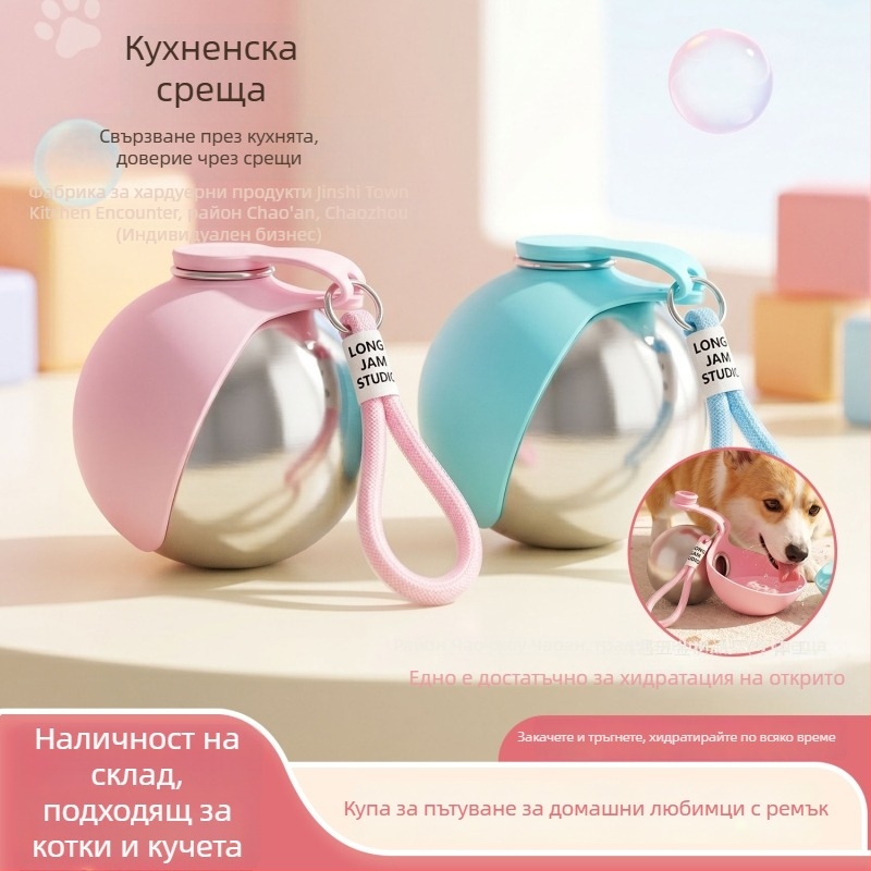 Бутилка за вода от неръждаема стомана за кучета и котки, преносима външна водна чаша
