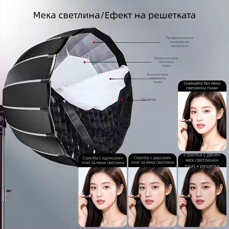Дълбок софтбокс с Bowens монтаж, мрежа, осветление за лайв стрийминг, дифузор за мека светлина, сферично осветление