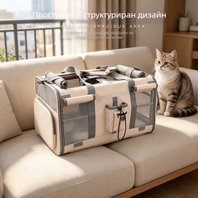 Куфар за домашни любимци на колела, голям капацитет, сгъваема котешка чанта, издръжлив Oxford плат