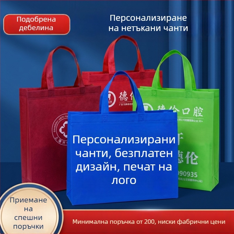 Чанта от нетъкан текстил с лого, ламинирана и дебела, промоционална пазарска чанта