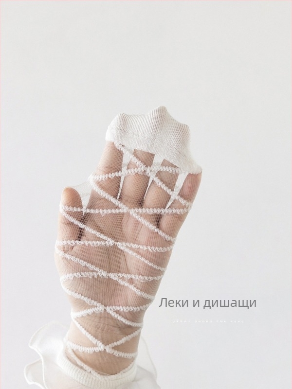 Момичешки летни тънки чорапи от кристално копринено мрежесто тъкане, дантелена принцеса, средна дължина