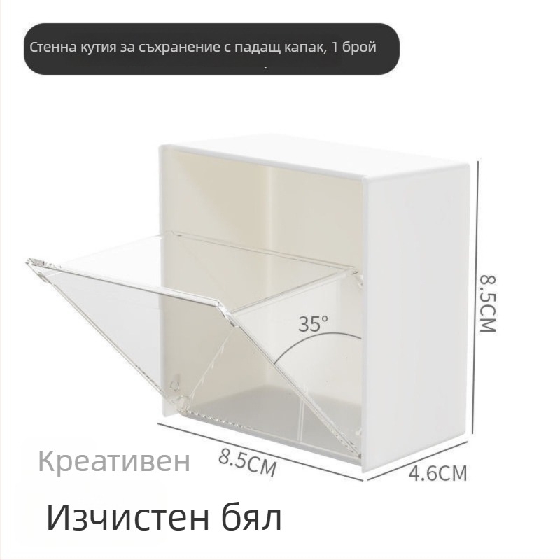 Стенно шкафче за баня със сгъващ капак – съхранение на памучни тампончета, гъбички за пудра и червила