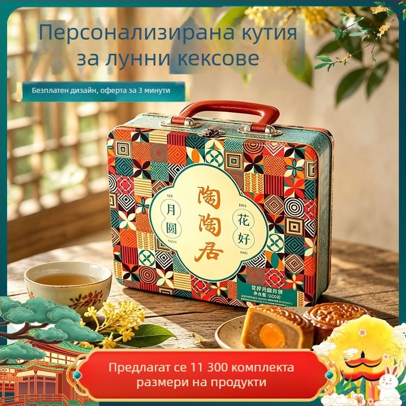 Персонализирана кутия Mooncake, 4 броя, квадратна еднослойна подаръчна кутия от ламарина, ръчна дръжка