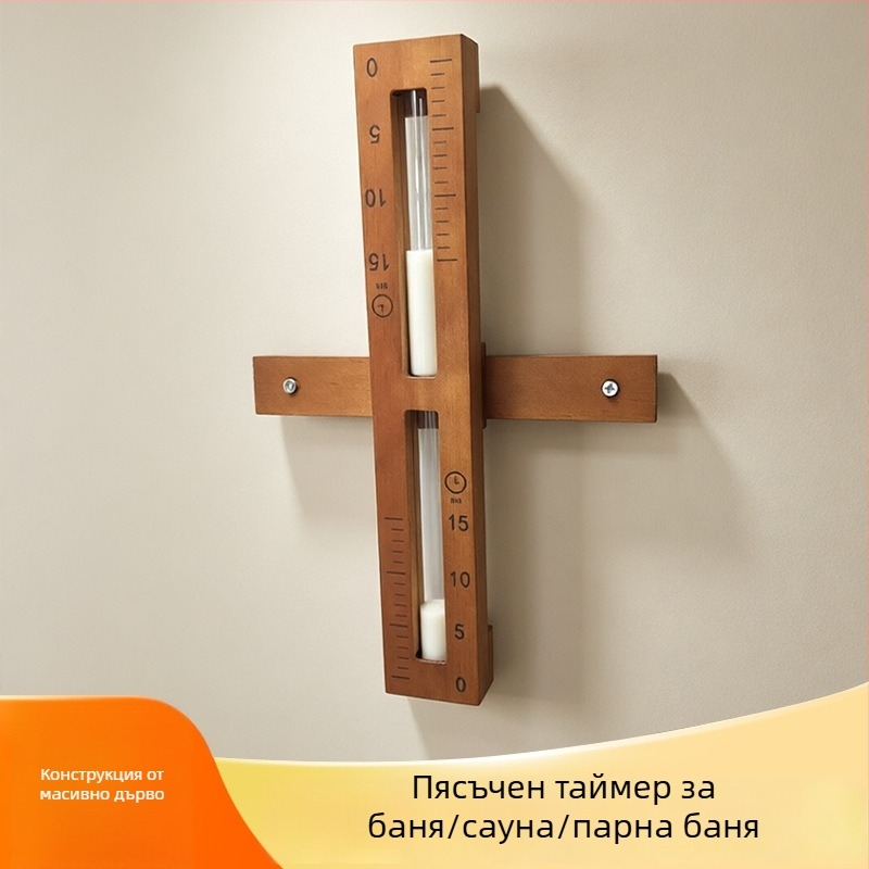 Дървен стенен пясъчен таймер за сауна/парна баня с термометър