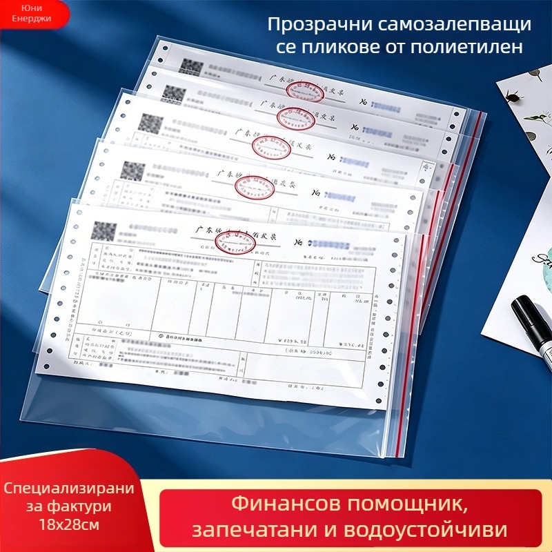 Самозалепващи чанти за фактури, прозрачни чанти 18×28 см за документи и ДДС фактури