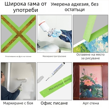 Зелена текстурирана лента за маскиране, без остатък от лепило, за изкуство и рисуване, писеща и маркировка, ширина 10–50 мм, дължина 10/20 м.