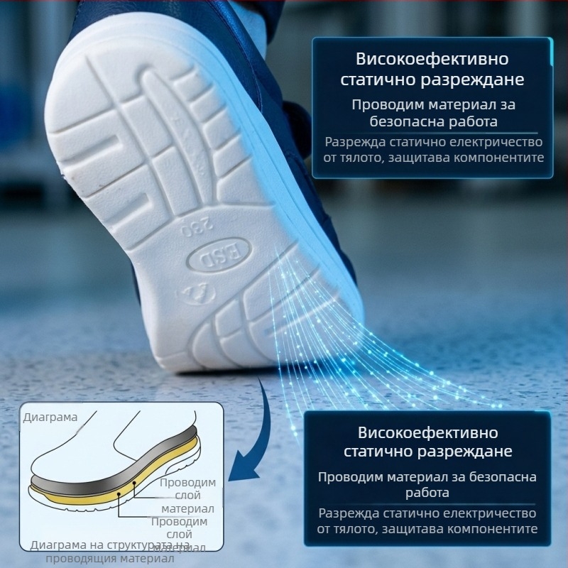 ESD сертифицирани антистатични обувки с четири отвора и PVC подметка, дишащи и без мирис за чисти помещения в хранително-вкусовата и фармацевтичната индустрия