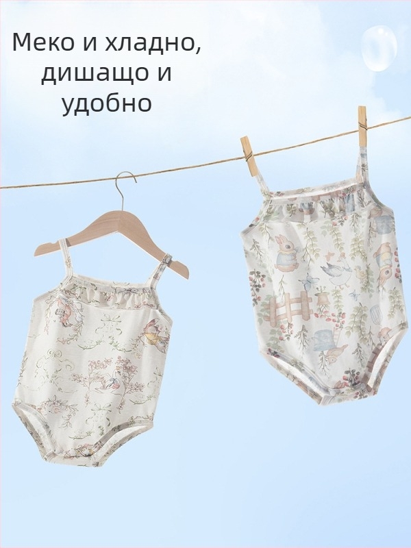 Лятно бебешко гащеризонче без ръкави от 100% памук, презрамки, дишащ