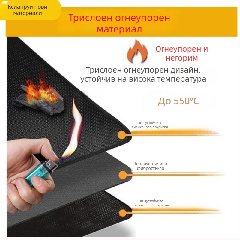 Двустранна силиконова подложка за барбекю на открито с огнеупорен слой от стъкловлакна