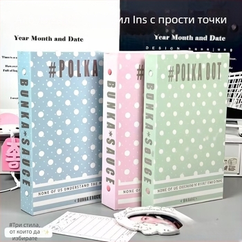 A5 албум за картички с четири секции, минималистичен дизайн с полка-дот, съхранение за 3-инчови картички на идоли