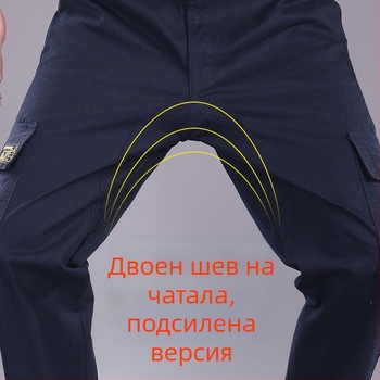 Мъжки памучни работни панталони с допълнителна подплата, право кроени, издръжливи за заваряване