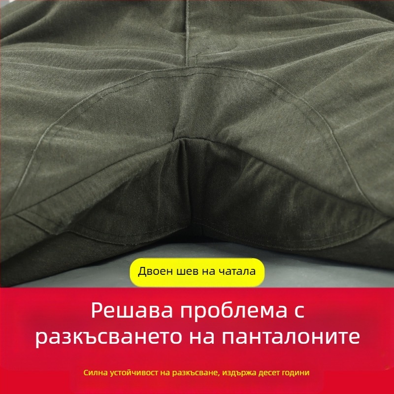 Мъжки памучни работни панталони с допълнителна подплата, право кроени, издръжливи за заваряване