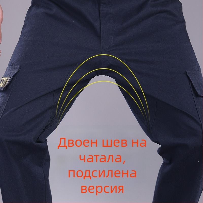Мъжки памучни работни панталони с допълнителна подплата, право кроени, издръжливи за заваряване